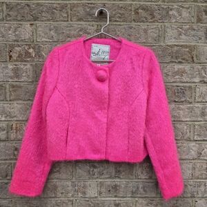 Milly New York Bright Barbie Pink Mohair Wool 3/4 sleeve Jacket Coat Blazer Sz.4